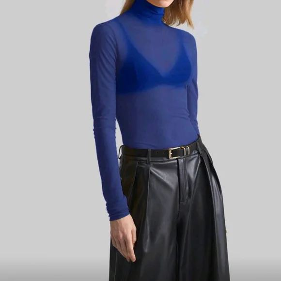 Women's Blue Turtleneck Top - Picture 1 of 6